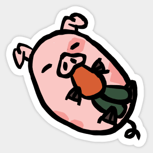 Piggy Munching on Carrot in Bliss Sticker